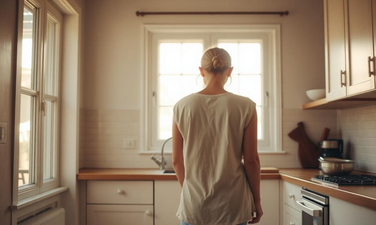 woman standing quietly in a sunlit kitchen, therapy for people-pleasing Christian women Ontario